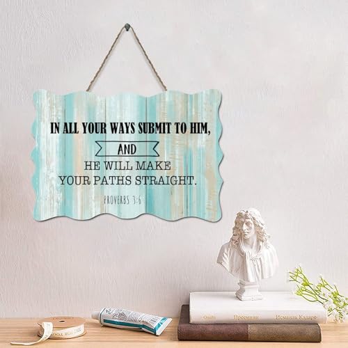 LMMIXEE Holzschild mit Bibelvers in All Your Ways Submit to Him, 15,2 x 25,4 cm, rustikale christliche Holz-Wandkunst, Bauernhaus-Dekoration, Küche, Heimdekoration, Einweihungsgeschenk von LMMIXEE