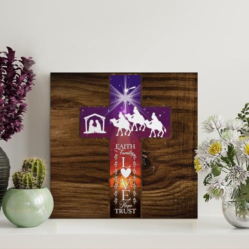 LMMIXEE Holzschild mit Bibelvers und Aufschrift "Faith Family Love Hope Trust", rustikale Wanddekoration, Jesus-Zitat für Zuhause, Küche, Badezimmer, Wohnzimmer, 20,3 x 20,3 cm von LMMIXEE
