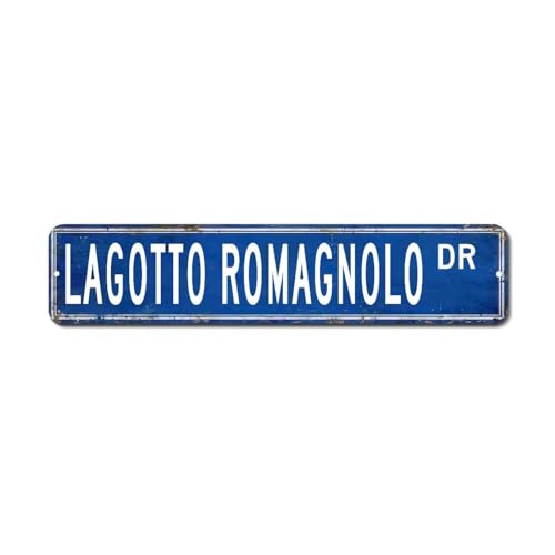 LMMIXEE Lagotto Romagnolo Straßenschild Lagotto Romagnolo Metallschild Tier, rustikale Wandkunst, Bauernhaus, dekoratives Schild für Zuhause, Männerhöhle, Tor, Garten, Bars, Cafés, 45,7 x 10,2 cm von LMMIXEE