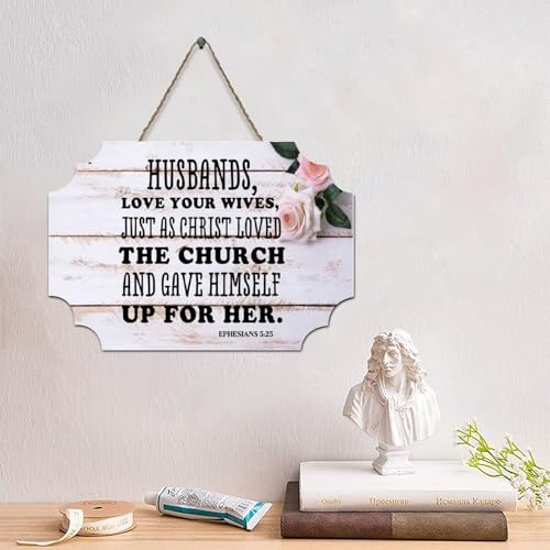 LMMIXEE Lustiges Holzschild mit Bibelvers "Husbands Love Your Wives" (2) Holzschilder, 15,2 x 25,4 cm, rustikale christliche Holzkunst, Bauernhaus-Dekoration, Küche, Heimdekoration von LMMIXEE