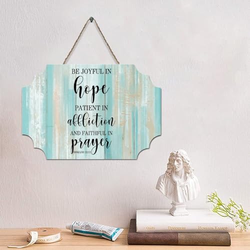 LMMIXEE Rustikale Jesus-Bibelvers Holzschilder mit Aufschrift "Be Joyful in Hope, Patient in Affliction", Wandkunst, Retro-Schrift, Holzschild, Wanddekoration für Zuhause, Männerhöhle, Tür, Veranda von LMMIXEE