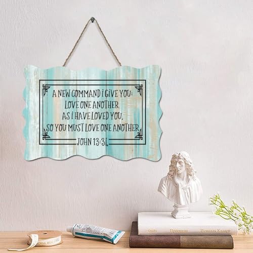 LMMIXEE Rustikales Holzschild mit Bibelvers, christliches Holzschild mit Aufschrift "A New Command I Give You Love One An ", Retro-Schrift, Holzschild, Wanddekoration für Zuhause, Bars, Clubs, Cafés LMMIXEE Rustikales Holzschild mit Bibelvers, christliches Holzschild mit Aufschrift "A New Command I Give You Love One An ", Retro-Schrift, Holzschild, Wanddekoration für Zuhause, Bars, Clubs, Cafés von LMMIXEE