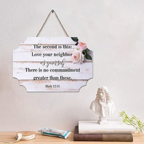 LMMIXEE Rustikales Holzschild mit Bibelvers "The Second Is This "Love Your Neighbor As Yourelf". Es gibt kein Gebot, Retro-Holzschild, Wanddekoration für Zuhause, Männerhöhle, Tür, Veranda, 15,2 x LMMIXEE Rustikales Holzschild mit Bibelvers "The Second Is This "Love Your Neighbor As Yourelf". Es gibt kein Gebot, Retro-Holzschild, Wanddekoration für Zuhause, Männerhöhle, Tür, Veranda, 15,2 x von LMMIXEE