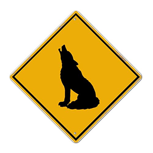 Metall Blechschild Plakette Wolf Xing Wolf Kreuzung Warnschild Vorsicht Vorsicht Wolf Kreuzzone Einfache Montage Tierschild Rostiges Tier Schild für Hoftor Dekorationen 15 Zoll von LMMIXEE