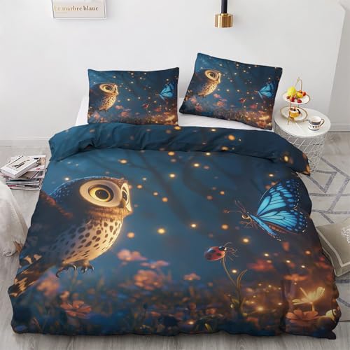 LMMSMGS Bettwäsche 135x200 Eule Bettwäsche-Sets– Weiches Mikrofaser-Set mit Bettbezug 135x200 + 1 Kissenbezüge 80x80 mit Reißverschluss Eckbinder für Mädchen Jungen von LMMSMGS