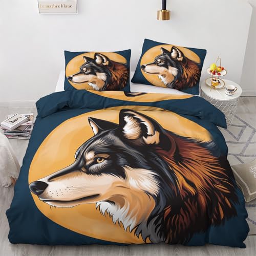 LMMSMGS Bettwäsche 135x200 Grauer Wolf Bettwäsche-Sets– Weiches Mikrofaser-Set mit Bettbezug 135x200 + 1 Kissenbezüge 80x80 mit Reißverschluss Eckbinder für Mädchen Jungen von LMMSMGS