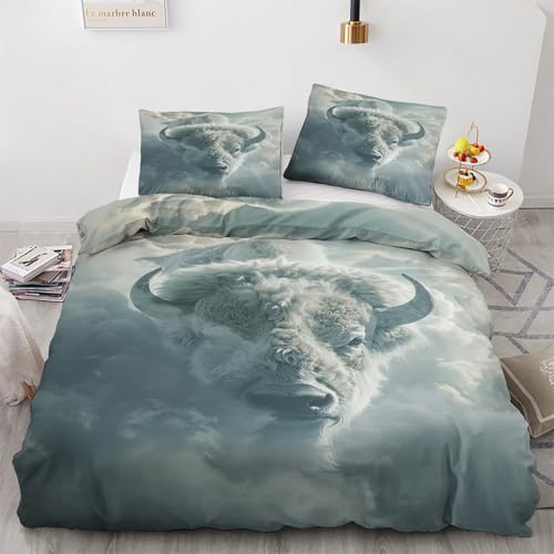 LMMSMGS Bettwäsche 135x200 Hochlandrind Bettwäsche-Sets– Weiches Mikrofaser-Set mit Bettbezug 135x200 + 1 Kissenbezüge 80x80 mit Reißverschluss Eckbinder für Mädchen Jungen von LMMSMGS