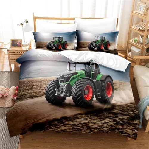 LMMSMGS Bettwäsche 140x200 70x90 GrüNer Traktor Bettwäsche-Sets– Weiches Mikrofaser-Set mit Bettbezug 140x200 + 1 Kissenbezüge mit Reißverschluss Eckbinder für Mädchen Jungen von LMMSMGS