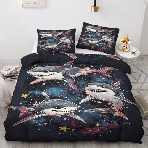LMMSMGS Bettwäsche 140x200 70x90 Hai Bettwäsche-Sets– Weiches Mikrofaser-Set mit Bettbezug 140x200 + 1 Kissenbezüge mit Reißverschluss Eckbinder für Mädchen Jungen LMMSMGS Bettwäsche 140x200 70x90 Hai Bettwäsche-Sets– Weiches Mikrofaser-Set mit Bettbezug 140x200 + 1 Kissenbezüge mit Reißverschluss Eckbinder für Mädchen Jungen von LMMSMGS