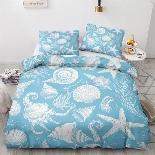 LMMSMGS Bettwäsche 140x200 70x90 Seestern Bettwäsche-Sets– Weiches Mikrofaser-Set mit Bettbezug 140x200 + 1 Kissenbezüge mit Reißverschluss Eckbinder für Mädchen Jungen von LMMSMGS