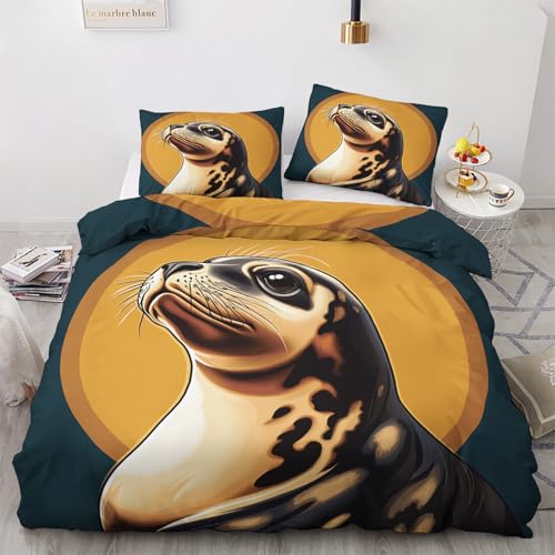 LMMSMGS Bettwäsche 155x220 Robbe Bettwäsche-Sets– Weiches Mikrofaser-Set mit Bettbezug 155x220 + 1 Kissenbezüge 80x80 mit Reißverschluss Eckbinder für Mädchen Jungen von LMMSMGS