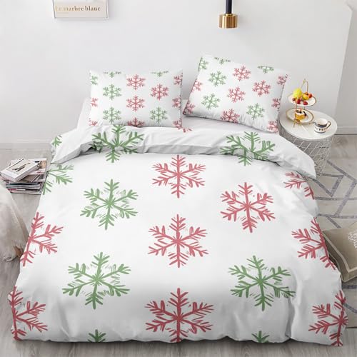 LMMSMGS Bettwäsche 155x220 Schneeflocke Bettwäsche-Sets– Weiches Mikrofaser-Set mit Bettbezug 155x220 + 1 Kissenbezüge 80x80 mit Reißverschluss Eckbinder für Mädchen Jungen von LMMSMGS