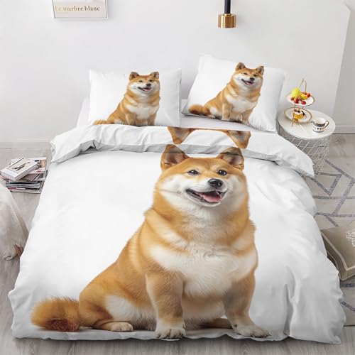 LMMSMGS Bettwäsche 155x220 Shiba Inu Bettwäsche-Sets– Weiches Mikrofaser-Set mit Bettbezug 155x220 + 1 Kissenbezüge 80x80 mit Reißverschluss Eckbinder für Mädchen Jungen von LMMSMGS