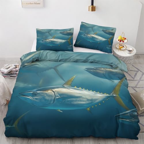 LMMSMGS Bettwäsche 155x220 Thunfisch Bettwäsche-Sets– Weiches Mikrofaser-Set mit Bettbezug 155x220 + 1 Kissenbezüge 80x80 mit Reißverschluss Eckbinder für Mädchen Jungen von LMMSMGS