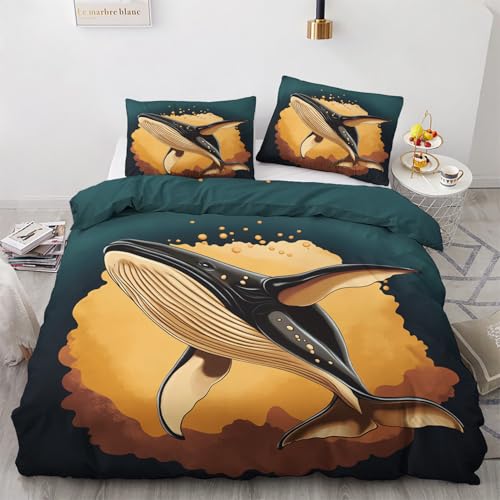 LMMSMGS Bettwäsche 155x220 Wal Bettwäsche-Sets– Weiches Mikrofaser-Set mit Bettbezug 155x220 + 1 Kissenbezüge 80x80 mit Reißverschluss Eckbinder für Mädchen Jungen von LMMSMGS
