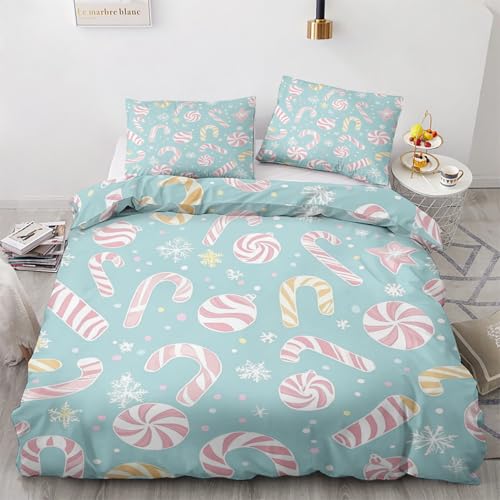 LMMSMGS Bettwäsche 200x200 Weihnachten Bettwäsche-Sets– Weiches Mikrofaser-Set mit Bettbezug 200x200 + 2 Kissenbezüge 80x80 mit Reißverschluss Eckbinder für Mädchen Jungen von LMMSMGS
