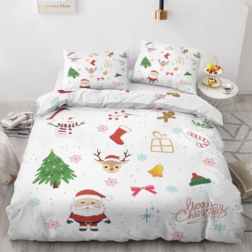 LMMSMGS Bettwäsche 200x200 Weihnachtsmotiv Bettwäsche-Sets– Weiches Mikrofaser-Set mit Bettbezug 200x200 + 2 Kissenbezüge 80x80 mit Reißverschluss Eckbinder für Mädchen Jungen von LMMSMGS