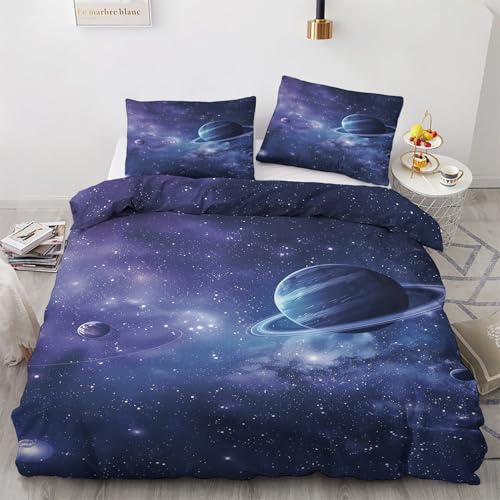 LMMSMGS Bettwäsche 200x200 Weltraum Bettwäsche-Sets– Weiches Mikrofaser-Set mit Bettbezug 200x200 + 2 Kissenbezüge 80x80 mit Reißverschluss Eckbinder für Mädchen Jungen von LMMSMGS