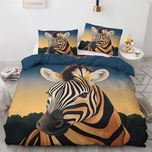 LMMSMGS Bettwäsche 200x200 Zebra Bettwäsche-Sets– Weiches Mikrofaser-Set mit Bettbezug 200x200 + 2 Kissenbezüge 80x80 mit Reißverschluss Eckbinder für Mädchen Jungen von LMMSMGS
