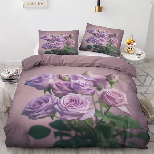 LMMSMGS Bettwäsche 200x220 Blume Bettwäsche-Sets– Weiches Mikrofaser-Set mit Bettbezug 200x220 + 2 Kissenbezüge 80x80 mit Reißverschluss Eckbinder für Mädchen Jungen von LMMSMGS