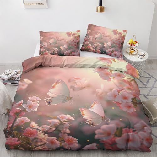 LMMSMGS Bettwäsche 200x220 Blumen Schmetterling Bettwäsche-Sets– Weiches Mikrofaser-Set mit Bettbezug 200x220 + 2 Kissenbezüge 80x80 mit Reißverschluss Eckbinder für Mädchen Jungen LMMSMGS Bettwäsche 200x220 Blumen Schmetterling Bettwäsche-Sets– Weiches Mikrofaser-Set mit Bettbezug 200x220 + 2 Kissenbezüge 80x80 mit Reißverschluss Eckbinder für Mädchen Jungen von LMMSMGS