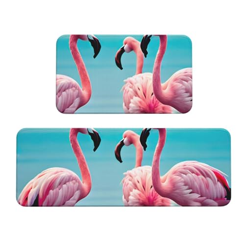 Flamingo Strand-Küchenmatten, 2 Stück, Küchenteppich, rutschfeste Schreibtischunterlage, Küchenteppich-Set für Küche, Boden, Büro Flamingo Strand-Küchenmatten, 2 Stück, Küchenteppich, rutschfeste Schreibtischunterlage, Küchenteppich-Set für Küche, Boden, Büro von LMNUDS