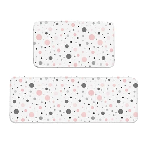 Küchenmatte 2er Set Modern Polka Dot Muster Rosa Grau Weiß rutschfeste Matte für Küche Boden Büro Küchenmatte 2er Set Modern Polka Dot Muster Rosa Grau Weiß rutschfeste Matte für Küche Boden Büro von LMNUDS