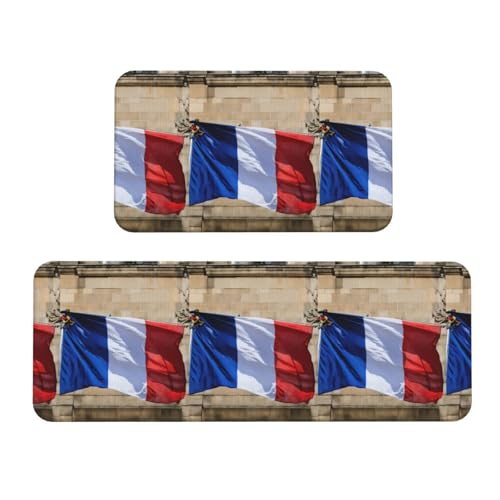 Küchenmatten mit französischer Flagge, 2 Stück, rutschfeste Schreibtischunterlage, Küchenteppich-Set für Küche, Boden, Büro Küchenmatten mit französischer Flagge, 2 Stück, rutschfeste Schreibtischunterlage, Küchenteppich-Set für Küche, Boden, Büro von LMNUDS