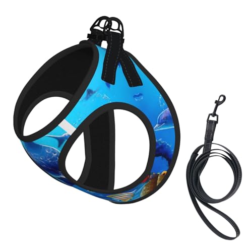 Blue Ocean Hundegeschirr, verstellbar, für Katzen und Hunde, weich, atmungsaktiv, mit reflektierendem Design, ausbruchsichere Leine für kleine Haustiere von LMNvbz