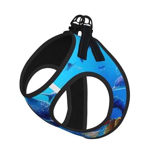 Blue Ocean Hundegeschirr, verstellbar, für Katzen und Hunde, weich, atmungsaktiv, mit reflektierendem Design, ausbruchsichere Leine für kleine Haustiere von LMNvbz