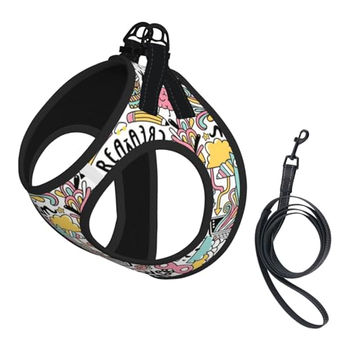 Comic Ar Hundegeschirr, verstellbar, mit Leine, Set für Katzen und Hunde, weich, atmungsaktiv, für Kätzchen, Welpen, Netzweste mit reflektierendem Design, ausbruchsichere Leine für kleine Haustiere von LMNvbz