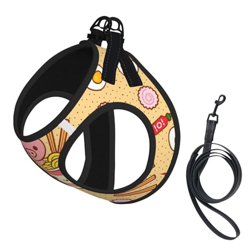 Delicious Hundegeschirr mit süßem Ramen-Druck, verstellbar, für Katzen und Hunde, weich, atmungsaktiv, Netzweste mit reflektierendem Design, ausbruchsichere Leine für kleine Haustiere von LMNvbz