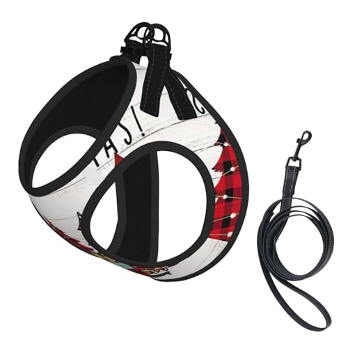 Farmhouse Hundegeschirr mit Weihnachtsdruck, verstellbar, für Katzen und Hunde, weich, atmungsaktiv, Netzweste mit reflektierendem Design, ausbruchsichere Leine für kleine Haustiere von LMNvbz
