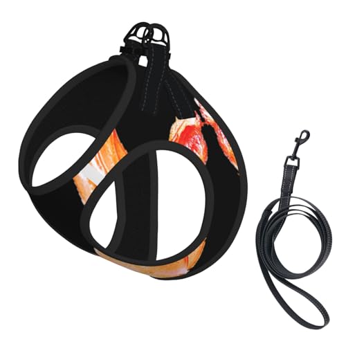 Glutton Hundegeschirr mit Garnelen-Aufdruck, verstellbar, für Katzen und Hunde, weich, atmungsaktiv, Netzweste mit reflektierendem Design, ausbruchsichere Leine für kleine Haustiere von LMNvbz