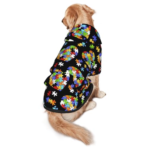 Hunde-Kapuzenpullover für Autismus-Bewusstseins-Puzzleteile, Herzdruck, warm, weich und atmungsaktiv, mit Kapuze für mittelgroße bis große Hunde, leicht zu tragen, für Winter und Herbst Hunde-Kapuzenpullover für Autismus-Bewusstseins-Puzzleteile, Herzdruck, warm, weich und atmungsaktiv, mit Kapuze für mittelgroße bis große Hunde, leicht zu tragen, für Winter und Herbst von LMNvbz