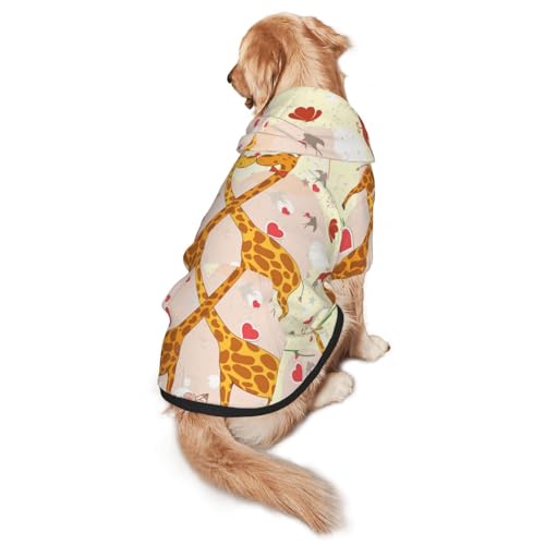 Hunde-Kapuzenpullover mit Giraffen-Herz-, Blumen- und Schmetterlings-Aufdruck, warm, weich und atmungsaktiv, für mittelgroße bis große Hunde, leicht zu tragen, für Winter und Herbst von LMNvbz