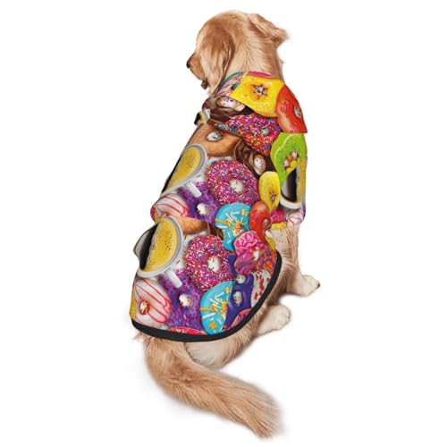 Hunde-Kapuzenpullover mit Kaffee- und Donuts-Aufdruck, warm, weich und atmungsaktiv, mit Kapuze für mittelgroße bis große Hunde, leicht zu tragen, für Winter und Herbst von LMNvbz
