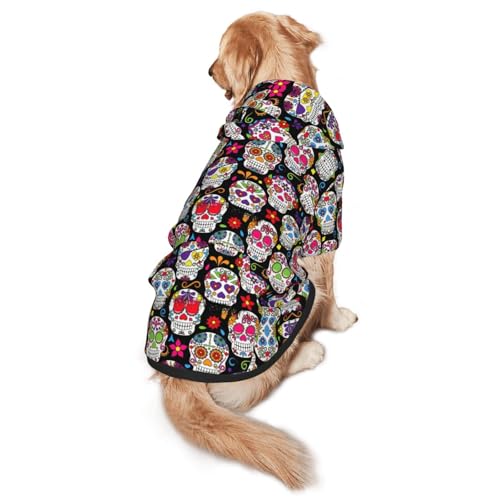 Hunde-Kapuzenpullover mit buntem Totenkopf-Aufdruck, warm, weich und atmungsaktiv, für mittelgroße bis große Hunde, leicht zu tragen, für Winter und Herbst von LMNvbz