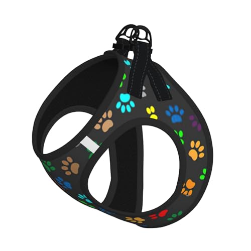 Hundegeschirr mit buntem Pfotenabdruck, verstellbar, für Katzen und Hunde, weich, atmungsaktiv, mit reflektierendem Design, ausbruchsichere Leine für kleine Haustiere von LMNvbz