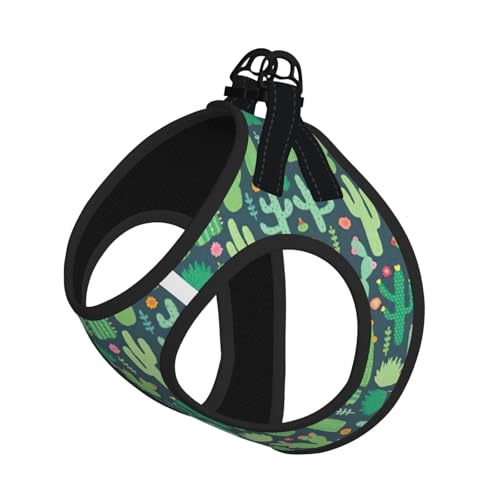 Hundegeschirr mit niedlichem Kaktusmuster, nahtlos, Illustrationsdruck, verstellbar, für Katzen und Hunde, weich, atmungsaktiv, Netzweste mit reflektierendem Design, ausbruchsichere Leine für kleine von LMNvbz