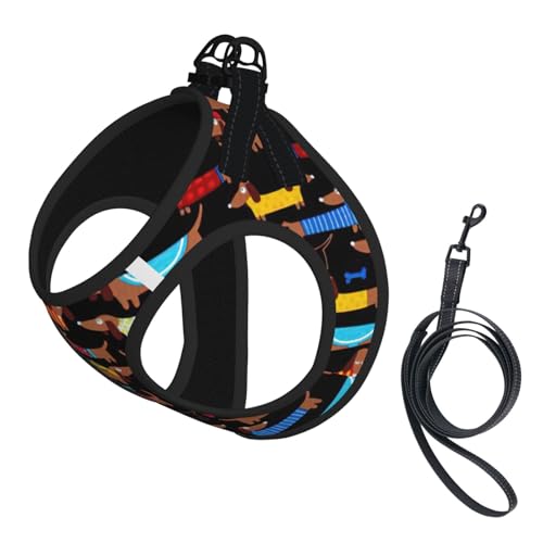 I Love My Dog Hundegeschirr mit Dackel-Aufdruck, verstellbar, für Katzen und Hunde, weich, atmungsaktiv, Netzweste mit reflektierendem Design, ausbruchsichere Leine für kleine Haustiere von LMNvbz