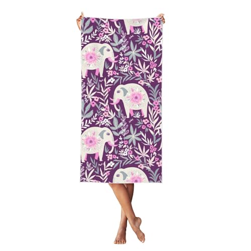 LMNvbz Schnell trocknendes Strandtuch mit Blumen-Elefanten-Druck, 140 x 70 cm, weiche, saugfähige Handtücher für Pool, Cabana und Urlaub von LMNvbz