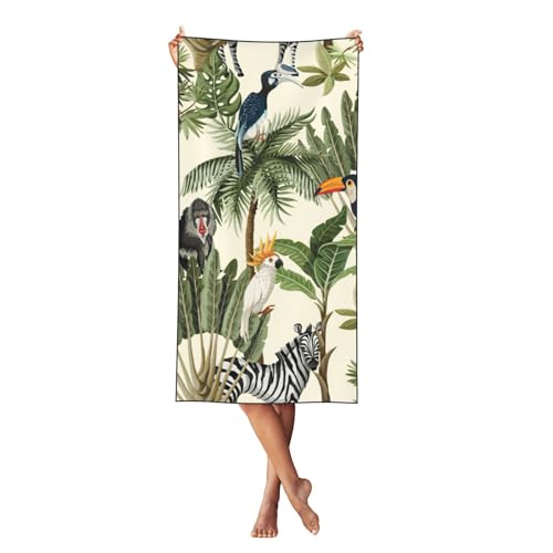 LMNvbz Strandtuch, Motiv: Bäume und Tiere, schnell trocknend, 140 x 70 cm, weich, saugfähig, Handtücher für Pool, Cabana und Urlaub von LMNvbz