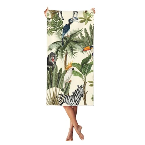 LMNvbz Strandtuch, Motiv: Bäume und Tiere, schnell trocknend, 140 x 70 cm, weich, saugfähig, Handtücher für Pool, Cabana und Urlaub von LMNvbz