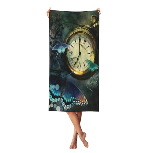 LMNvbz Strandtuch mit Uhr-Schmetterlings-Druck, schnell trocknend, 140 x 70 cm, weich, saugfähig, Handtücher für Pool, Cabana und Urlaub LMNvbz Strandtuch mit Uhr-Schmetterlings-Druck, schnell trocknend, 140 x 70 cm, weich, saugfähig, Handtücher für Pool, Cabana und Urlaub von LMNvbz
