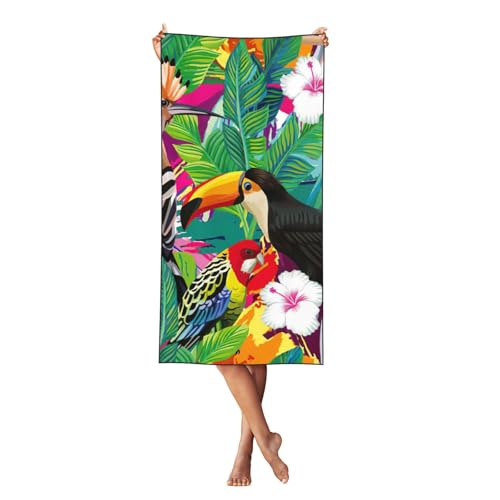 LMNvbz Strandtuch mit tropischen Vögeln und Pflanzen, schnell trocknend, 140 x 70 cm, weich, saugfähig, Handtücher für Pool, Cabana und Urlaub von LMNvbz