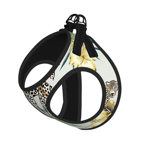 Verstellbares Geschirr-Set für Katzen und Hunde, Leoparden- und Palmblätter-Druck, weich, atmungsaktiv, Kätzchen-Welpen-Netzweste mit reflektierendem Design, ausbruchsichere Leine für kleine Haustiere von LMNvbz