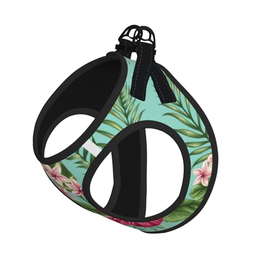 Verstellbares Geschirr-Set für Katzen und Hunde, Motiv: Hawaiianische tropische Blätter, Blumen, weich, atmungsaktiv, für Kätzchen, Welpen, Netzweste mit reflektierendem Design, ausbruchsichere Leine von LMNvbz