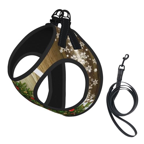 Verstellbares Geschirr-Set für Katzen und Hunde, Motiv: Merry Christmas, 8 Drucke, weich, atmungsaktiv, Kätzchen-Welpen-Netzweste mit reflektierendem Design, ausbruchsichere Leine für kleine Haustiere von LMNvbz