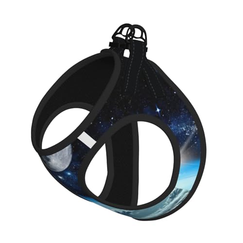 Verstellbares Geschirr-Set für Katzen und Hunde, Weltraumplaneten-Druck, weich, atmungsaktiv, Kätzchen-Welpen-Netzweste mit reflektierendem Design, ausbruchsichere Leine für kleine Haustiere von LMNvbz